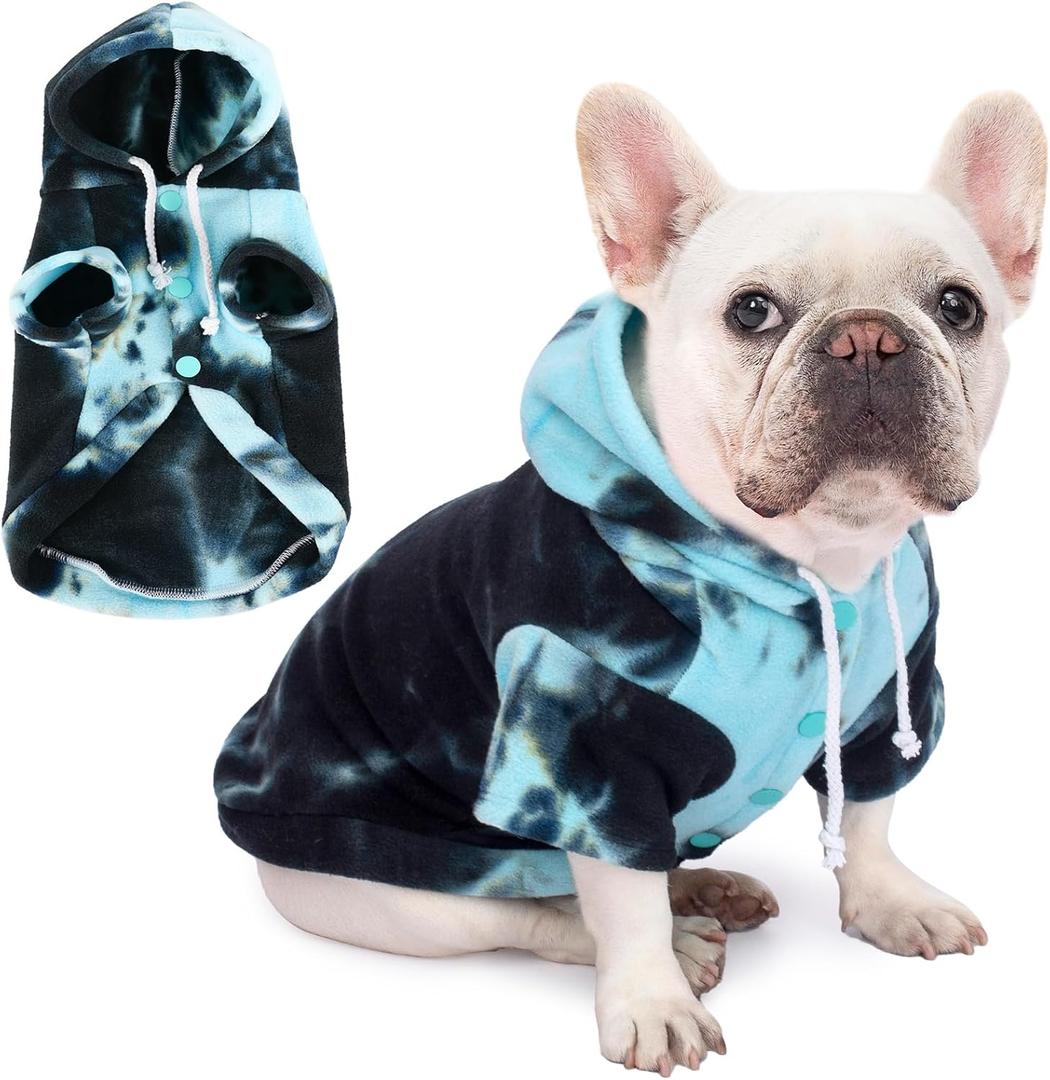 Dog Hoodie Tie Dye Dog Sweatshirt Chic Winter Clothes Ultra-Soft Warm Sweaters for Small Medium Dogs Fashion Pet Clothes for Dogs (Blue/Black/Grey, M (Back: 12.99",Chest: 17.71", Neck: 14.96"))