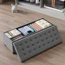 ABHENG Chenille Storage Ottoman Bench with Legs, 43.5W x 15.7D x 15.7H,Metal Frame end of Bed Bench Hold up to 770 LB,Large Storage Chest,Gray UASND621G