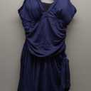 Aleumdr Ribbed One Piece Swimdress Swimsuits for Women Tummy Control Tie Knot Swim Skirt V Neck Bathing Suit (Large, Blue)