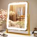 Vanity Mirror with Lights, 12.6"15" LED Makeup Mirror, Lighted Makeup Mirror with Lights, Smart Touch Control Dimmable 3 Modes Light, Lighted Up Mirror for Makeup Desk, Gold (13"L x 15"W)