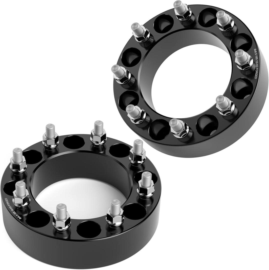 KSP 2 inch 8x6.5 Wheel Spacers for Chevy Express Silverado GMC Savana Sierra, 8x165.1 Wheel Adapters with M14x1.5 Studs for 2013+ram 2500 ram 3500, 2PCS 50.8mm 8 Lug Black Forged Spacer 126.15mm Bore