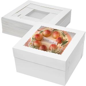 Mefleet 14x14x6 Inch Cake Boxes 10pcs Bakery Boxes for Tier Cakes with Window 14 Inch White Large Tall Cardboard Bakery Take Out Carrier Containers with Lids for Wedding, Birthday, Party