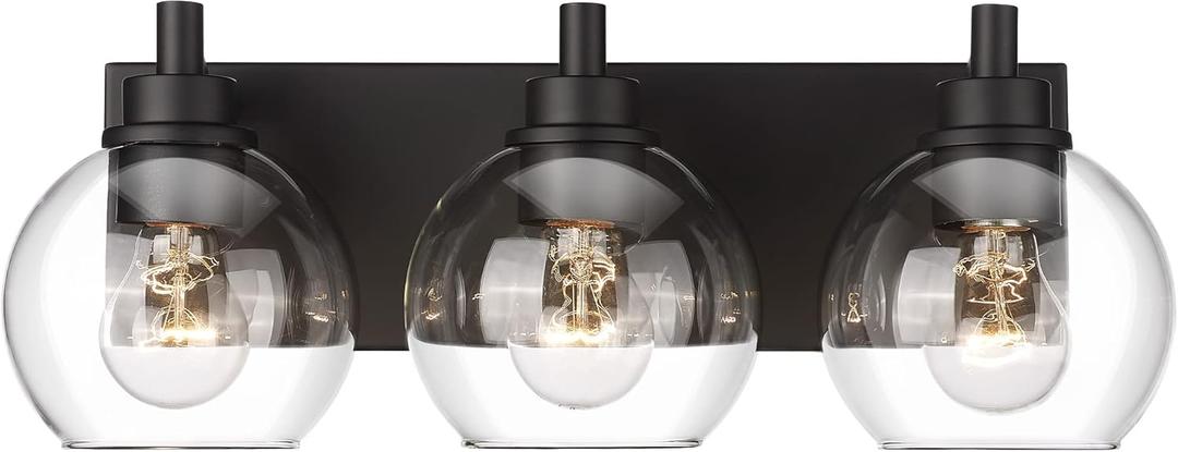METWET Bathroom Light Fixtures, 3Light Matte Black Vanity Light, Modern Wall Sconces with Clear Glass Globe Shade, Bathroom Wall Lights for Mirror Kitchen Bedroom Hallway, VL195MB3