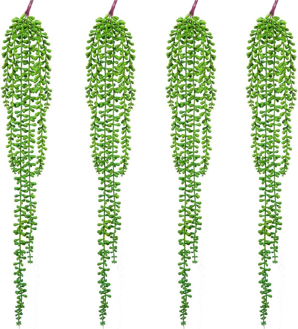 String of Pearls Plant Artificial-4 PCS Fake Hanging Succulents Greenery Plants Wall Decor Faux Hanging Nature Plants for House Living Room Bathroom Bedroom Shelf Balcony Garden Indoor Outdoor27.5"