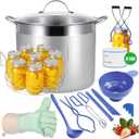 Stainless Steel Canning Pot with Rack and Lid, Large Water Bath Canner, Full Home Canning Supplies Starter Kit (27.5 Quarts, Blue)