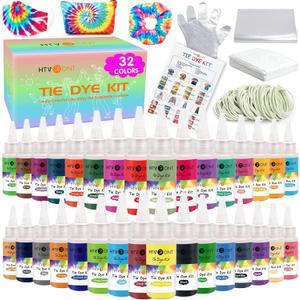 HTVRONT Tie Dye Kit - 32 Vibrant Colors Pre-Filled Bottles Tyedyedye Kit, Permanent Non-Toxic for Large Groups Kids Adults,Tye Fabric Textile Handmade Party(Just Add Water)