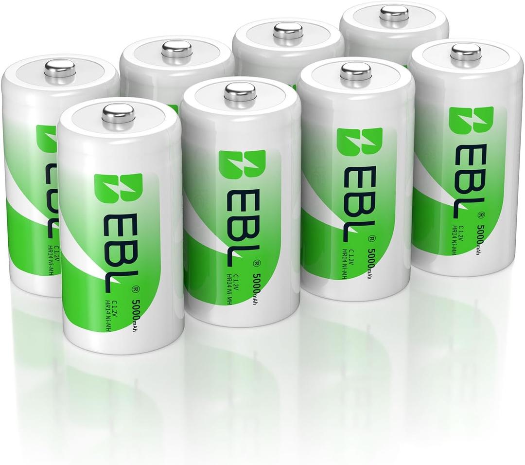 EBL Rechargeable C Batteries 5000mAh Ni-MH C Size Battery, Pack of 8