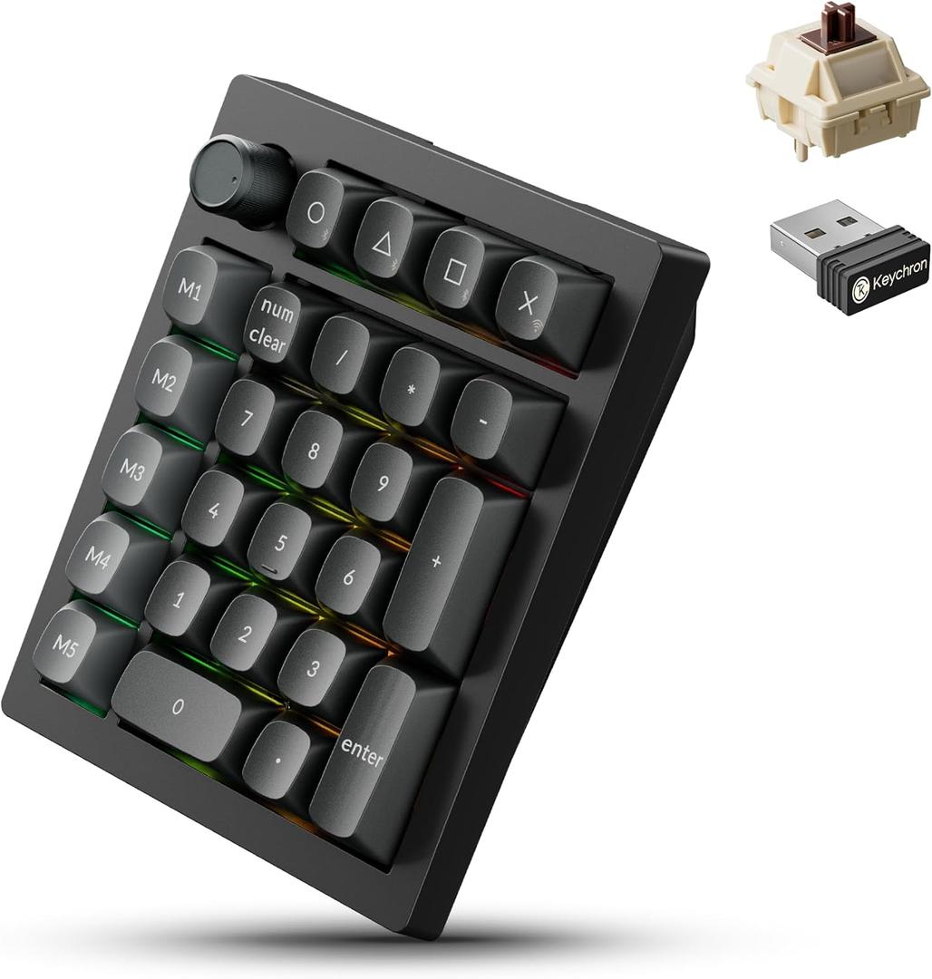 Keychron V0 Ultra 8K Polling Rate Wireless (2.4 GHz & Bluetooth) ZMK Custom Number Pad with Hot-swappable Brown Switches 360-Hr Battery OSA PBT Keycaps RGB Backllit for Mac Windows Linux