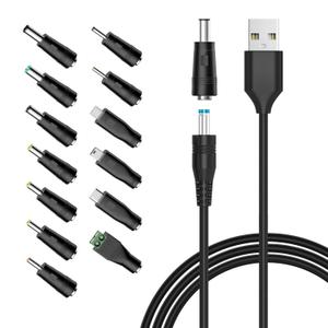 Powseed 5V Universal DC Power Cable, USB to DC Charging Cord with 13pcs Adapter Plugs for Webcam Router, Recorder, Bluetooth Speaker, Scanner, DVR, Hard Disk Box, USB-HUB etc.