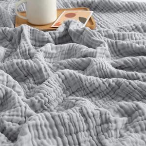 EMME Cooling Throw Blanket for Hot Flashes Muslin Throw Blanket 100% Cotton Throws Gauze Blanket All Season Soft Lightweight Breathable Blanket (Light Grey, 55"x75") (Twin)