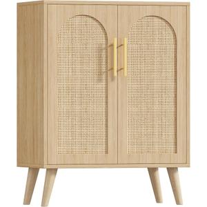 Keehusux Rattan Storage Cabinet with 2 Doors & Adjustable Shelf, Natural, 11.8"D x 23.6"W x 31.8"H