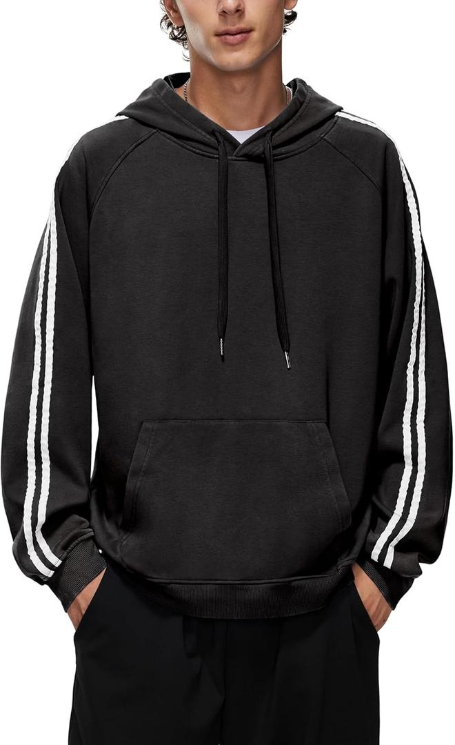 Iwing Hoodies Sweatshirts for Men Acid Wash Oversized Hoodie Double Striped Athletic Heavyweight Fleece Sweatshirt Women, Medium