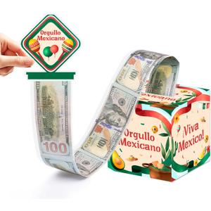 2 x Mexico Independence Day Birthday Money Box Gifts for Cash Pull, Happy Birthday Boxes Gifts for Money Pull Out Card, 50Pcs Transparent Bags (Apricot)