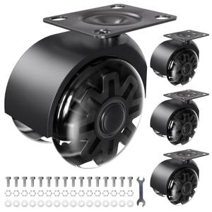 Heavy Duty Plate Casters - No Noise Polyurethane (Pu) WheelsLoad 1200lbs360 Swivel Replacement Casters Set of 4 for FurnitureCabinetCartTable, Toolbox (Black, 3 inch)