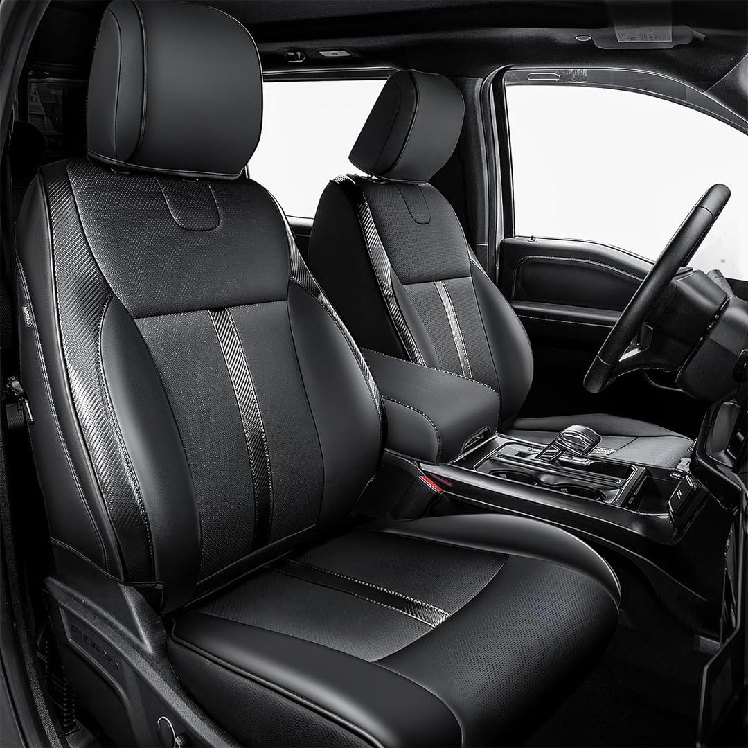 Leather Seat Covers Custom Fit for 2021-2025 F150 XL XLT STX Super Crew Cab - Custom Fit for 2023-2025 F250 F350 F450 XL XLT Crew Cab - Fully Covered, NOT for 40/20/40 Bench Front Seat