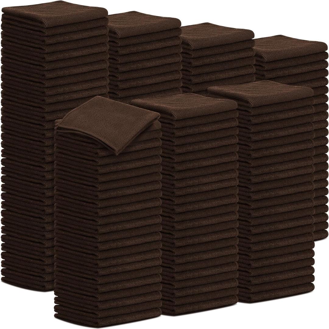 Tenare 100 Pack 12'' x 12'' Microfiber Cleaning Cloths Reusable Cleaning Rags Bulk Microfiber Towels Softer Highly Absorbent Washcloths for House Kitchen Car Window(Brown)