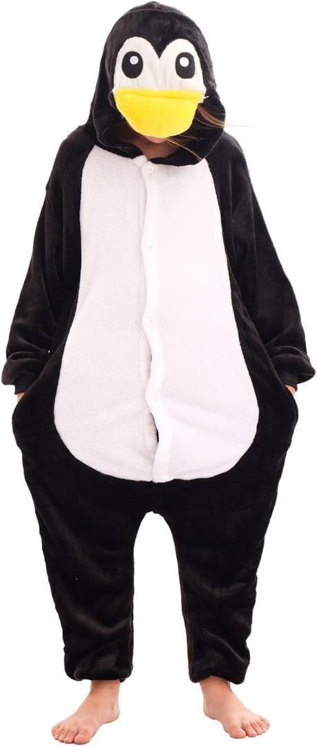 Animal Hooded Onesie Costume for Kids Adults Boys Girls Halloween Easter Mens Womens Cosplay Outfit Kit Penguin (Kids 130 (7-8Y))