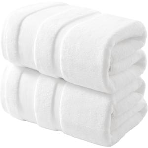 REDKISS 100% Cotton Bath Towels Set of 2, Extra Large Bath Sheets 35 X 70 Inches, 800G, Quick Dry, Ultra Soft & Super Absorbent Bathroom Towel Sets for Bathroom, Gym, Spa, Pool & Hotel, White