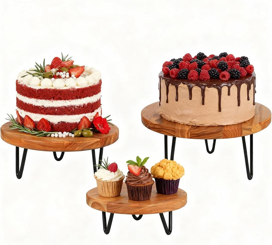 3 Pcs Buffet Risers, Wood Round Food Riser Dessert Table Display Stand Set for Party Wood Cupcake Stands Nesting Table for Home Decor (Natural)