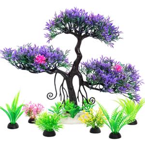 Fish Tank Aquarium Decorations Artificial Plastic Plants Bonsai Tree with Small Aquarium Decorations Kit