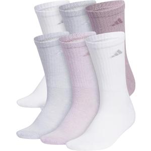 adidas Women's Athletic Cushioned Crew Socks with Arch Support, 6-Pack, Durable, Moisture-Wicking (Medium, Preloved Fig Purple/Clear Onix Grey/White)