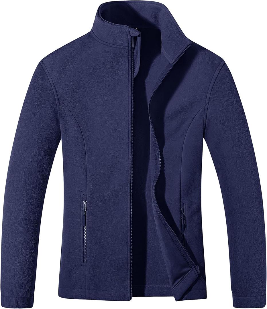 MAGCOMSEN Women's Fleece Jacket Zip Up Coat Lightweight Soft Warm Long Sleeve Jackets with Pockets for Winter (XX-Large, Navy)