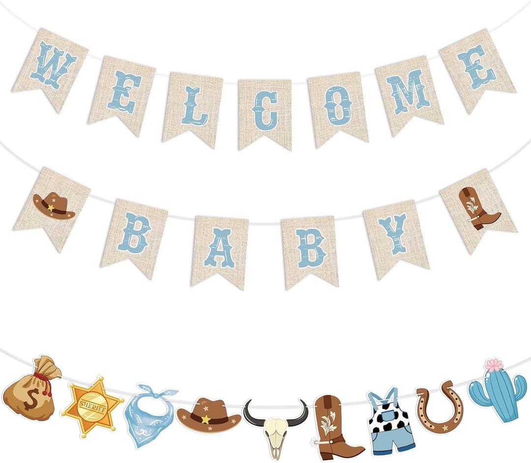 Epakh Western Cowboy Baby Shower Banners for Boys Cowboy Welcome Banners Birthday Party Decorations for Western Wild West Theme Baby Shower Party Supplies My First Rodeo Decor