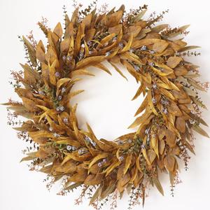 32" Artificial Fall Eucalyptus Wreath with Seeds for Front Door(Orange)