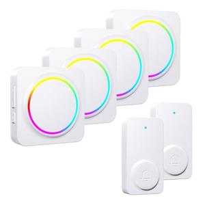 Wireless Doorbell - PHYSEN Door bell Chimes Wireless - 2 Transmitters + 4 Receivers - 1000Ft Long Range - 32 Adjustable Melodies 5 Volume Levels - Colorful LED Strobe Waterproof Doorbell Kits for Home