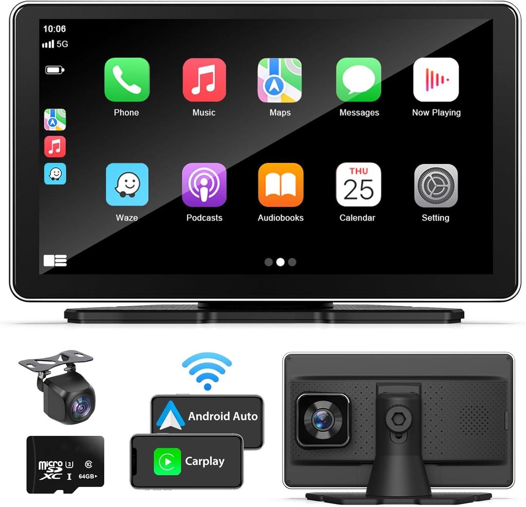 7" Apple Carplay & Android Auto, Wireless Apple Carplay Screen with 4K Dash Cam,1080p Backup Camera DVR Carplay Screen for Car with Bluetooth, Navigation, Mirror Link, Voice Control