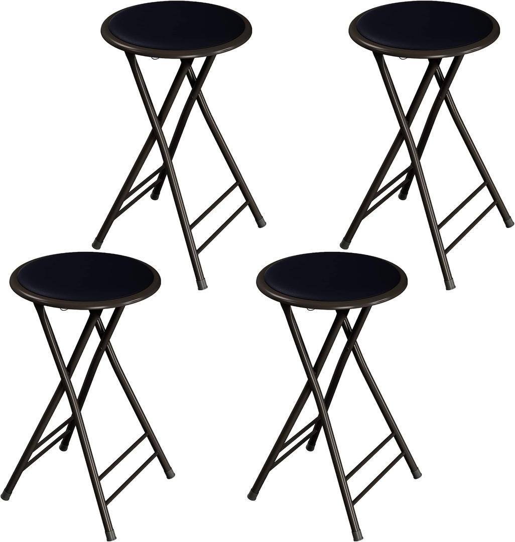 Lavish Home Folding Stool - Set of 4 Counter Height Bar Stools 24-Inch Backless Folding Chairs with 225lb Capacity for Kitchen, Rec Room, or Game Room (Black)