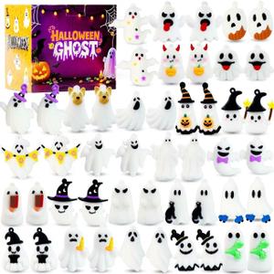 48Pcs Halloween Mini Ghosts Figures Little Ghost Figures,Little Silicone Ghost Figurines to Hide and Seek Trick or Treat Gifts for Halloween Party Favors Dollhouse Decorations Toys