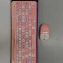 Retro Wireless Keyboard with Round Keycaps, 2.4GHz Full-Size USB Cute Wireless Keyboard Mouse for Computer, Desktop, Laptop and Computer (Pink-Colorful)