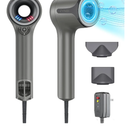 Maxfoxe Ionic Hair Dryer, Professional Blow Dryer with High-Speed Brushless Motor for Fast Drying, Quiet Hairdryer with 2 Magnetic Nozzles, 4 Temps & 3 Speeds Settings for Salon,Home, Gray