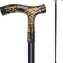 Walking Cane for Men & Women - 36.5 inch Heavy Duty 500+ lbs Capacity, Ergonomic Handle, Decorative & Ornate Fancy Design, Gothic & Goth Elegant Matte Black & Gold Artistry, Metal Cane