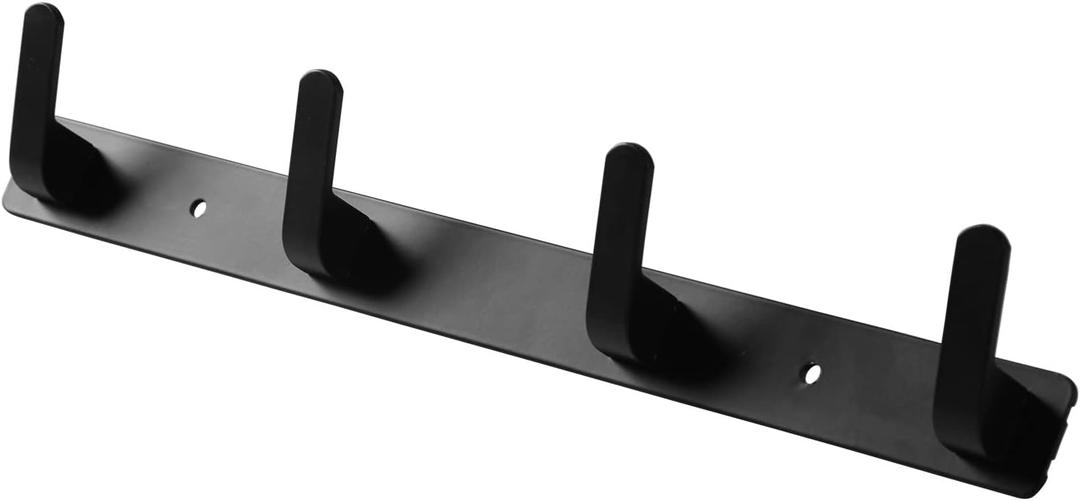 4 Hooks Matte Black Bathroom Towel Hooks Mounted Wall Adhesive Heavy Duty Farmhouse Bath Coat Stick on Rack Hat Wall Hook Sticky Black Kitchen Robe Rack Coat Hook Black 4 Hooks Rack Towel for Bathroom (13.19*1.18*1.38 inch4hooks)