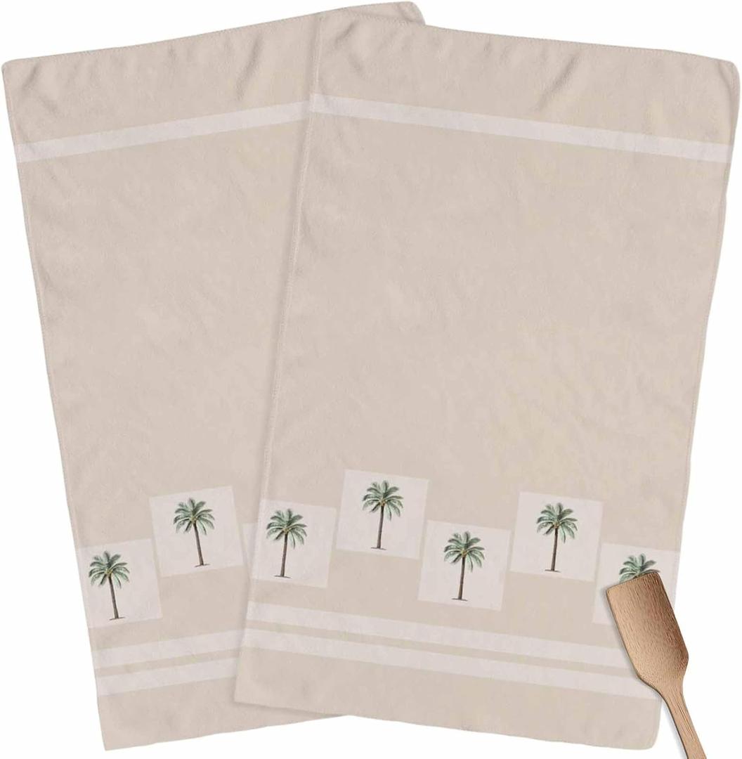 Palm Tree Kitchen Towels Beige Tropical Plant 16x28 Inches Soft Kitchen Dish Cloth,Cotton Tea Towels/Bar Towels/Hand Towels (2 Pack)