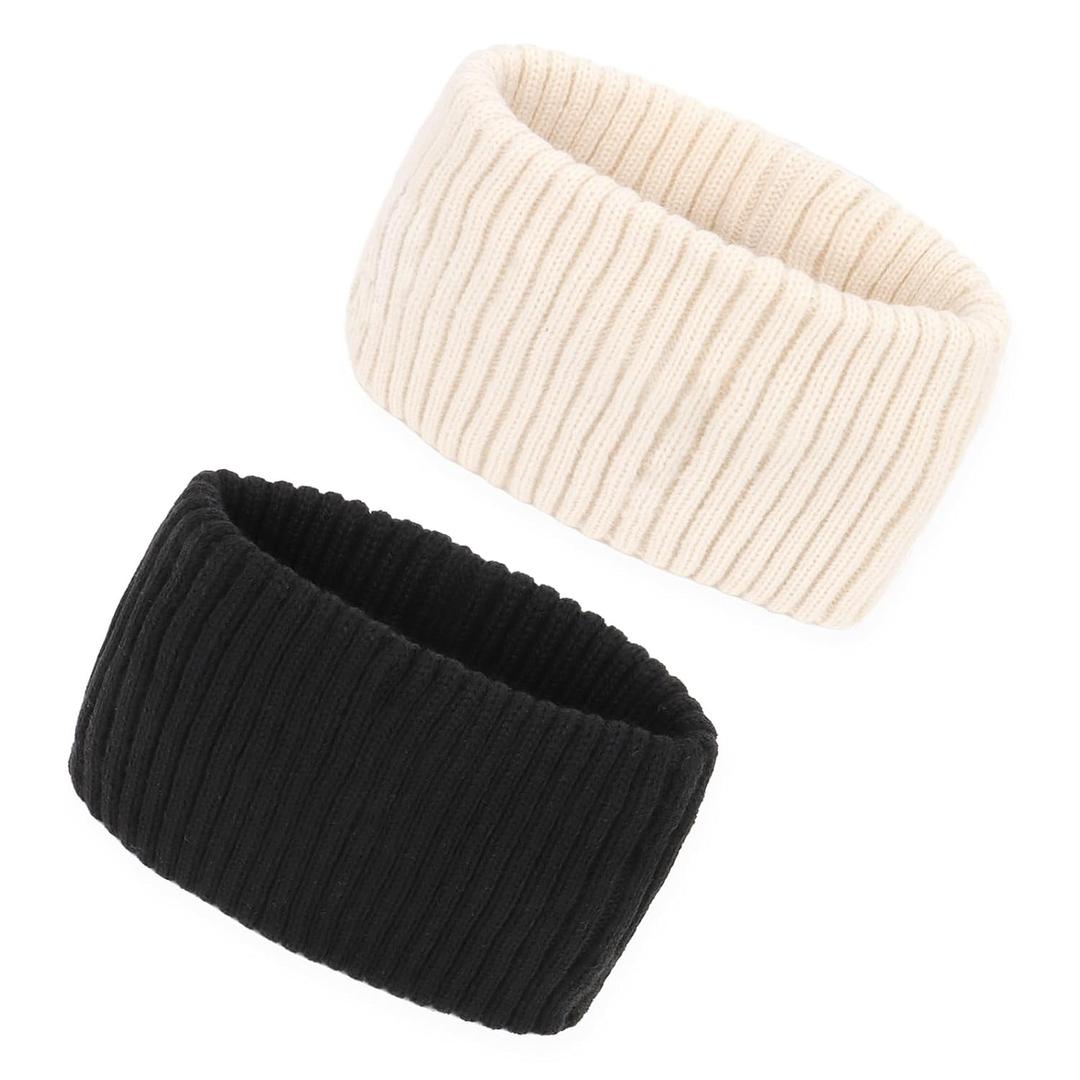 Knit Headwraps, 2 Pack Wide Ear Warmer Headbands, Non-slip Thick Winter Headbands for Women (Black and White)