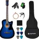 Joymusic 38 inch blueburst beginner acoustic guitar kit,bundle with a strap with picks holder,digital tuner, set strings, capo,cleaning cloth,6 picks,gig bag.(JG-38C,BLS)