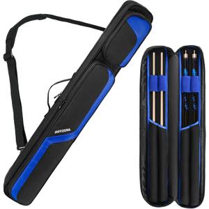 Pool Cue Case, Pool Stick Carrying Case Holds Butts and Shafts, Billiard Cue Bag with Shoulder Straps (For 2x2 Sticks, Black & Blue)