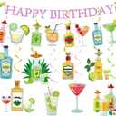 Margarita Tequila Party Decorations, Fiesta Birthday Banner And Hanging Swirls, Cocktail Theme Decor For Bar Birthday Celebration