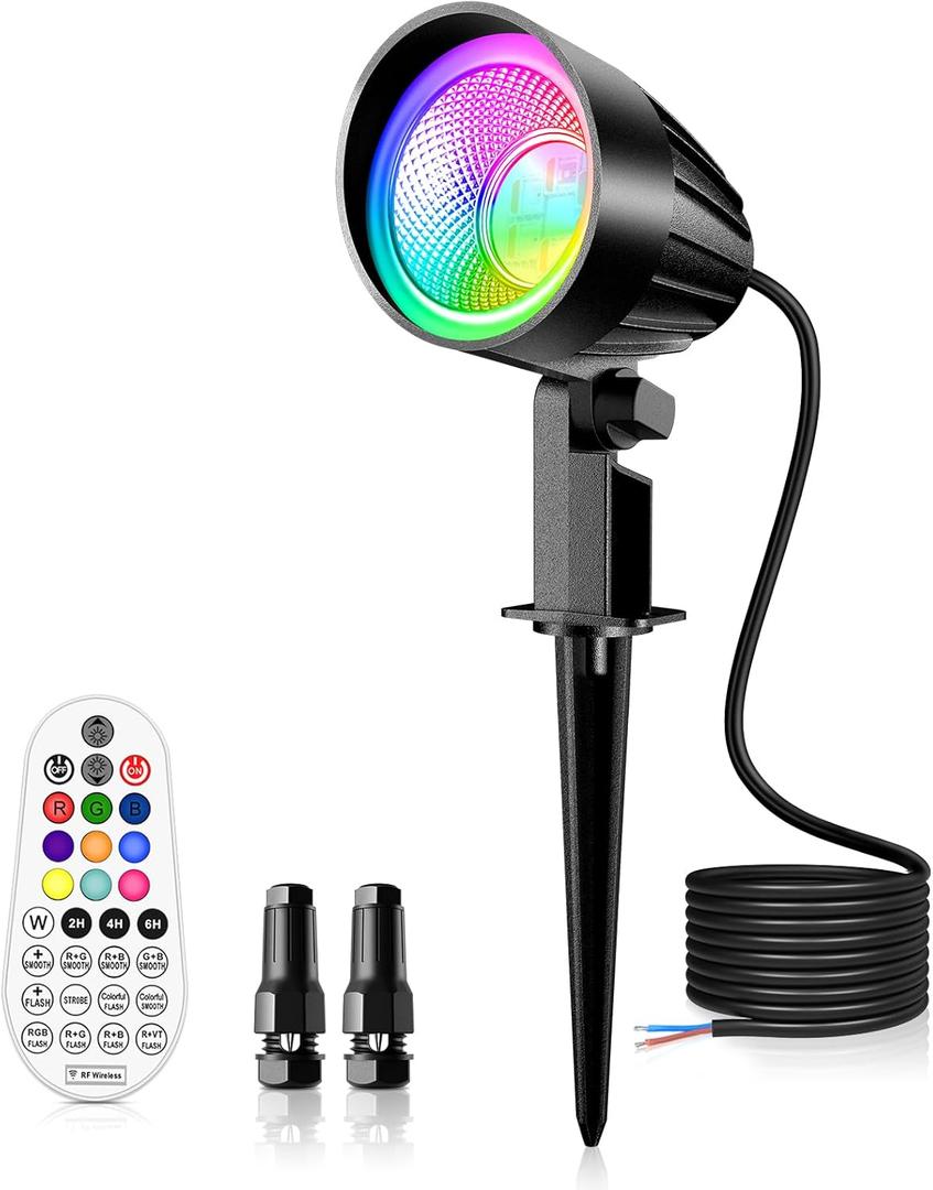 MEIKEE 15W RGBW Low Voltage Landscape Lighting, DC/AC 12V 24V Color Changing LED Landscape Lights IP66 Waterproof Garden Path Driveway Landscape Outdoor Lighting