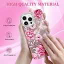 for iPhone 13 Pro Case Glitter, with Screen Protector, Cute Rose Floral Design with Diamond Bling Lens Frame Protection Slim Fit Shockproof Protective Phone Cover for Women Girls -Pink
