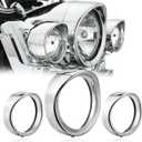 7" Chrome Visor Style Headlamp Trim Ring + 4.5" Passing Light Visor Bezel Compatible for Harley Davidson Touring Road King Street Glide Electra Glide Ultra Limited 1962-Up