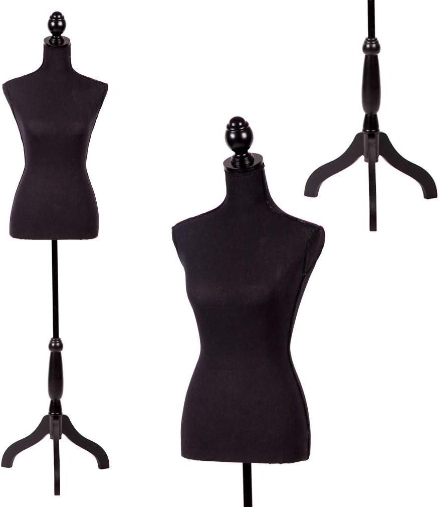FDW Manikin 60-67Height Adjustable Female Dress Model Display Torso Body Tripod Stand Clothing Forms (Black, 60-67 Inches)
