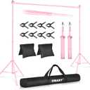 EMART Backdrop Stand 10x7ft(WxH) Photo Studio Adjustable Background Stand Support kit with 2 Crossbars, 8 Clamps, 2 Sandbags and Carry Bag for Parties, Events Decoration, Wedding, Photography -Pink