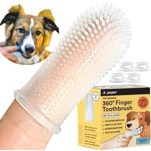 Jasper Dog Toothbrush, 360 Dog Tooth Brushing Kit, Finger Toothbrush, Cat Tooth Brush, Teeth Cleaning, Pet Tooth Brush for Small & Large Pets, Pet Toothpaste Not Included, 3-Pack Clear