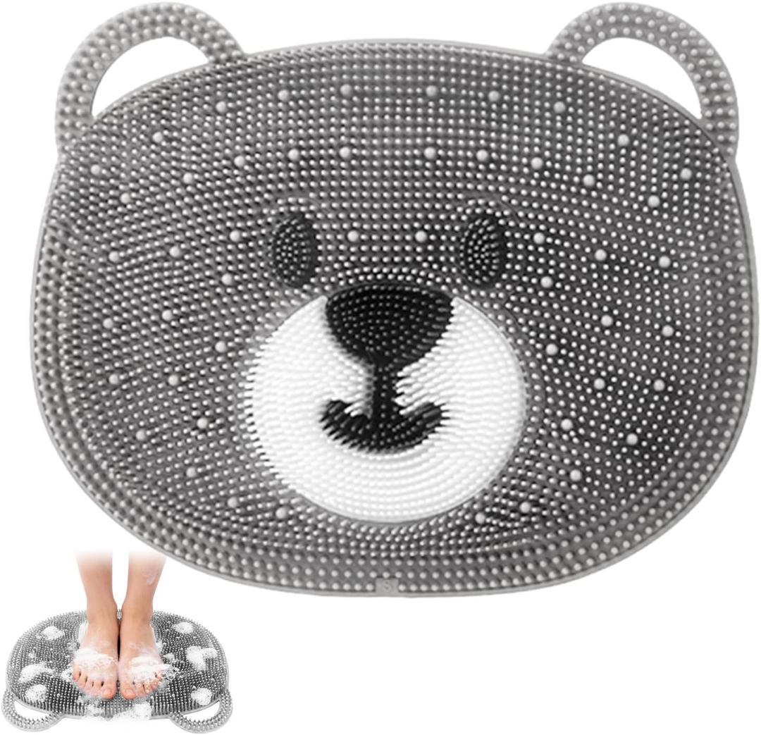 Foot Scrubber - Silicone Bath Mat for Exfoliating & Massaging Feet in Shower - Non-Slip Suction Cups, Dead Skin Remover, Callus Cleaner for Men & Women 12.6 x 10.2 inch Grey