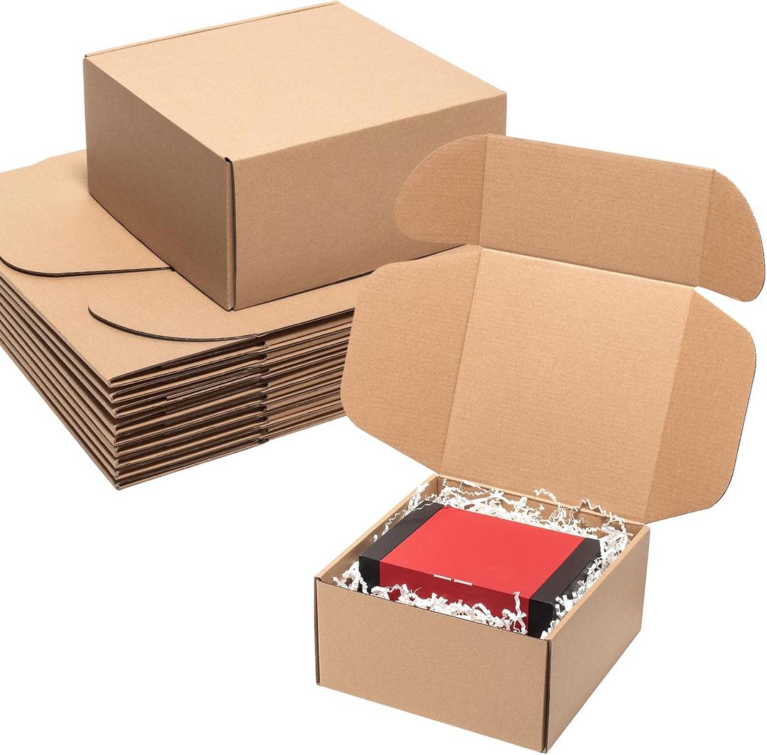 8x8x4" Shipping Boxes 25 Pack Mail Box Brown Corrugated Cardboard Mailing Boxes for Small Business, Kraft Medium Literature Mailer Packaging Supplies