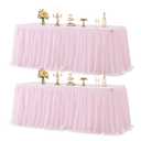 Wish Care 2 Pack Pink Tulle Table Cloth for Rectangle Tables 6FT Ruffle Tutu Stretch Fitted Tablecloths Wrinkle Free Tulle Tutu Skirt Table Cover for Party Wedding Girls Birthday Baby Bridal Shower